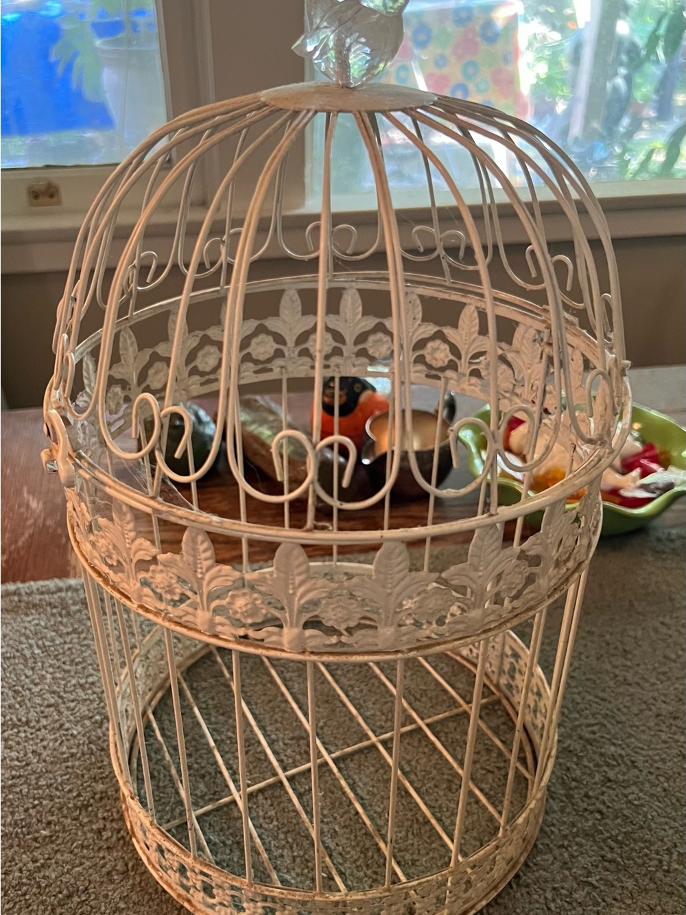 Functional Shabby Chic Large 17” White Metal Birdcage Farmhouse Boho Decor